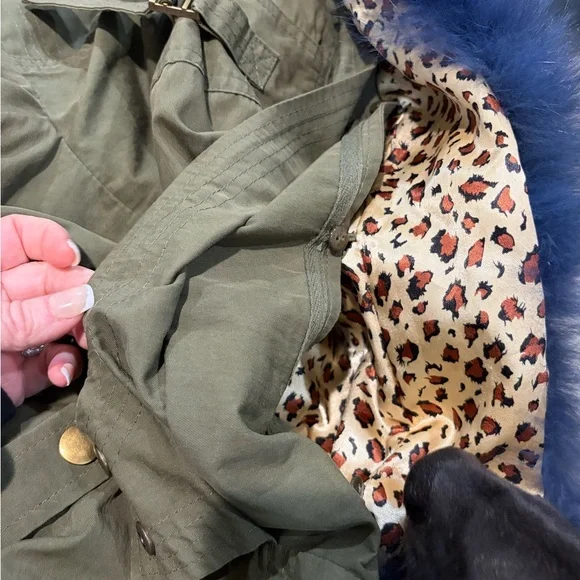 Lola and the Boys- Girls Utility Jacket with Blue Faux Fur removable lining - Picture 5 of 12